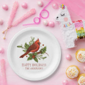 Holly Berry Cardinaal Holiday Monogram Mistletoe Papieren Bordje (Feest)