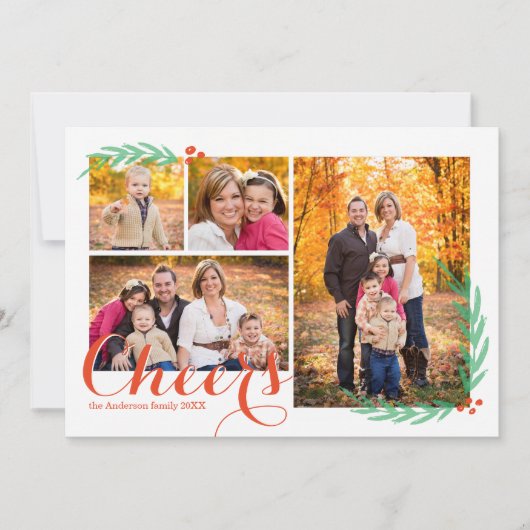 Holly Berry Cheers Holiday Fotokaart Feestdagenkaart (Voorkant)