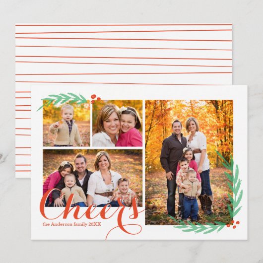 Holly Berry Cheers Holiday Fotokaart Feestdagenkaart (Voorkant / Achterkant)