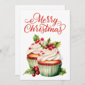 Holly Berry Christmas Cupcake Feestdagenkaart (Voorkant / Achterkant)