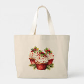 Holly Berry Christmas Cupcake Grote Tote Bag (Achterkant)