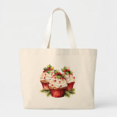 Holly Berry Christmas Cupcake Grote Tote Bag (Voorkant)