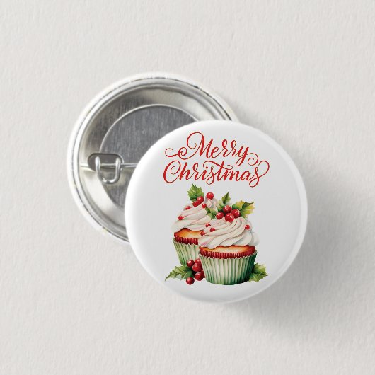 Holly Berry Christmas Cupcake Ronde Button 3,2 Cm (Voorkant /achterkant)