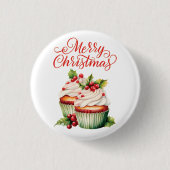Holly Berry Christmas Cupcake Ronde Button 3,2 Cm (Voorkant)