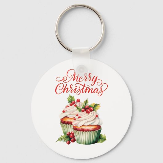 Holly Berry Christmas Cupcake Sleutelhanger (Achterkant)