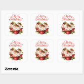 Holly Berry Christmas Cupcake Vierkante Sticker (Vel)