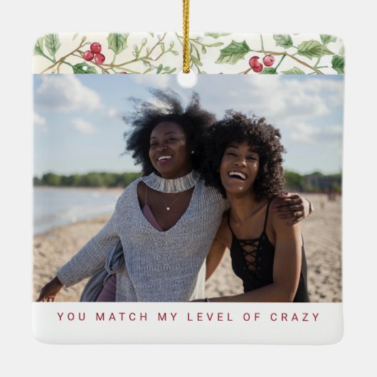 Holly Berry Christmas Holiday Best Friend 2 Photos Keramisch Ornament (Achterkant)