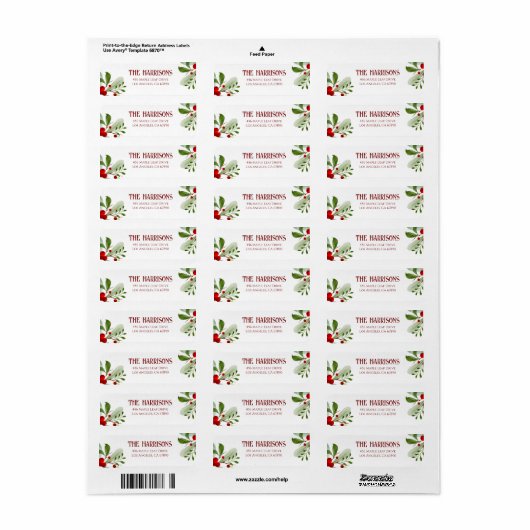Holly Berry Christmas Holiday Custom Etiket (Full Sheet)