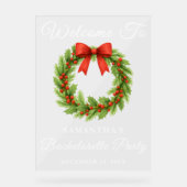 Holly Berry Christmas Wreath Bachelorette Welkom Acryl Bord (Voorkant)