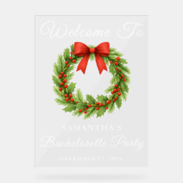 Holly Berry Christmas Wreath Bachelorette Welkom Acryl Bord