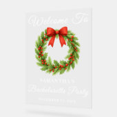 Holly Berry Christmas Wreath Bachelorette Welkom Acryl Bord (Hoek)