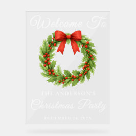 Holly Berry Christmas Wreath Holiday Party Welkom Acryl Bord