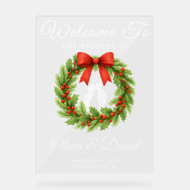 Holly Berry Christmas Wreath Wedding Welkom Acryl Bord