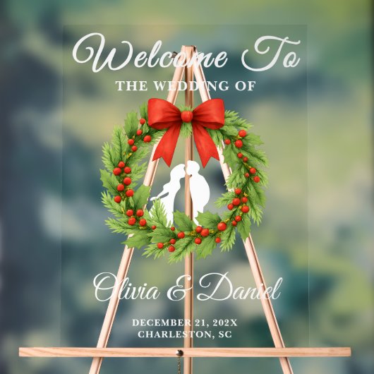 Holly Berry Christmas Wreath Wedding Welkom Acryl Bord (Neutraal)