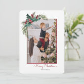 Holly Berry Corner Foto Kerstkaart (Staand voorkant)