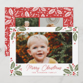 Holly Berry Corners Foto Feestdagenkaart (Voorkant / Achterkant)