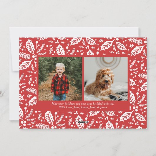 Holly Berry Corners Foto Feestdagenkaart (Achterkant)