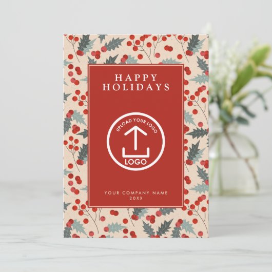 Holly Berry Corporate Business QR-code Kerst Kaart (Staand voorkant)