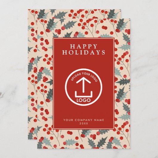 Holly Berry Corporate Business QR-code Kerst Kaart (Voorkant / Achterkant)