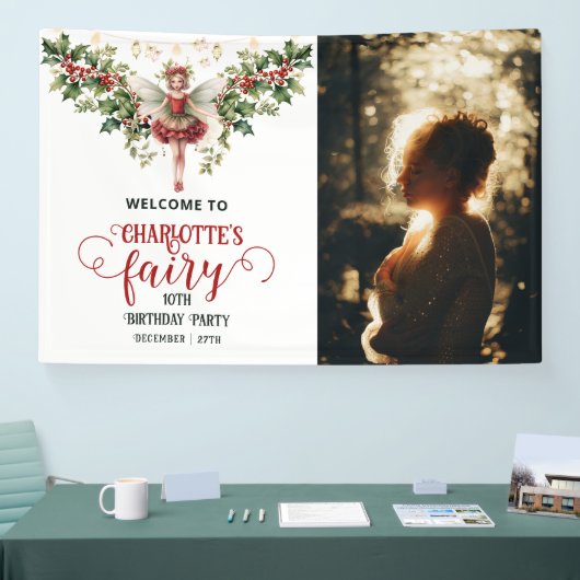Holly Berry December Geboorte Bloem Fairy Verjaard Spandoek (Beurs)