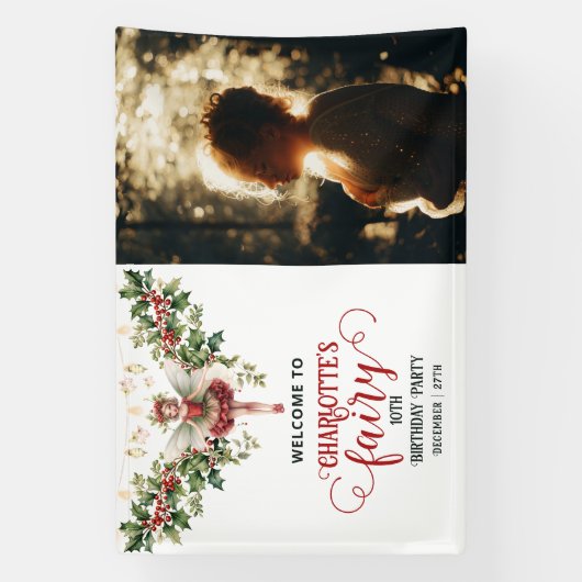 Holly Berry December Geboorte Bloem Fairy Verjaard Spandoek (Verticaal)