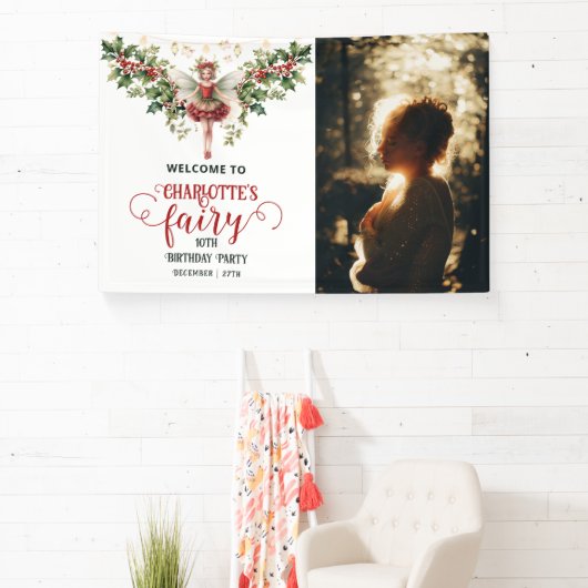 Holly Berry December Geboorte Bloem Fairy Verjaard Spandoek (Insitu)