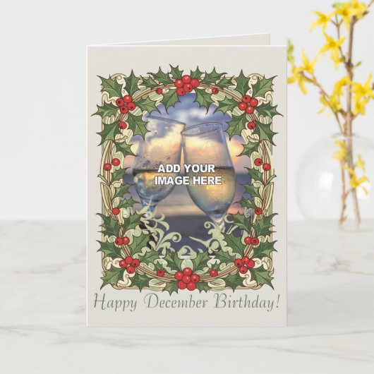  Holly Berry Decorative Christmas Border Kaart (Gele Bloem)