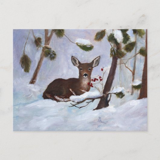 Holly Berry Deer Briefkaart (Voorkant)