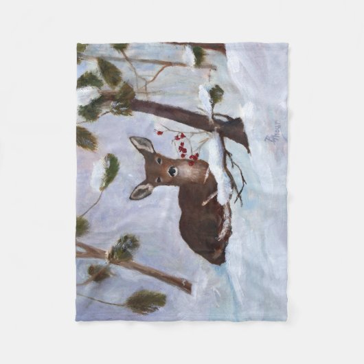 Holly Berry Deer Fleece Deken (Voorkant)
