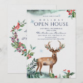 Holly Berry Deer Kerstfeestdag Open House Kaart (Voorkant / Achterkant)