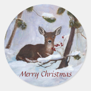 Holly Berry Deer Kerstkerst Ronde Sticker