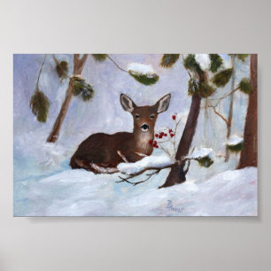 Holly Berry Deer Poster