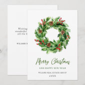 Holly Berry Dennenkegels Kerstkrans Bedrijfs- Feestdagenkaart (Voorkant / Achterkant)