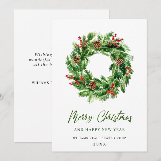 Holly Berry Dennenkegels Kerstkrans Bedrijfs- Feestdagenkaart (Voorkant / Achterkant)