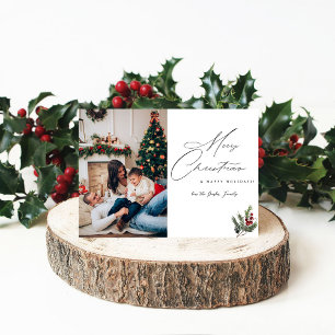 Holly Berry Eenvoudige Elegante Vrolijke Kerstfoto Kaart