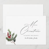 Holly Berry Eenvoudige Elegante Vrolijke Kerstmis  Kaart (Voorkant / Achterkant)