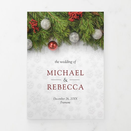 Holly Berry en Pine verlaat Kerstmis bruiloft Drieluik Uitnodiging (Cover)