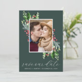 Holly Berry Foto de datum opslaan Feestdagenkaart (Staand voorkant)