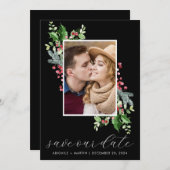 Holly Berry Foto de datum opslaan Feestdagenkaart (Voorkant / Achterkant)