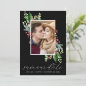 Holly Berry Foto de datum opslaan Feestdagenkaart (Staand voorkant)