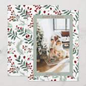 Holly Berry Foto Kerstvakantie Kaart (Voorkant / Achterkant)