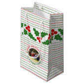 Holly berry garland red, groene strepen kerst klein cadeauzakje (Voorkant Gekanteld)