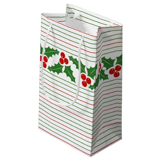 Holly berry garland red, groene strepen kerst klein cadeauzakje (Achterkant Gekanteld)