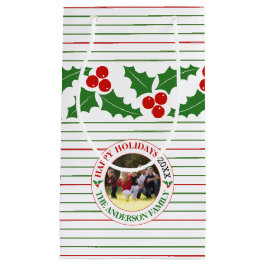 Holly berry garland red, groene strepen kerst klein cadeauzakje