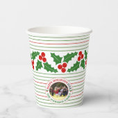 Holly berry garland red, groene strepen kerst papieren bekers (Achterkant)