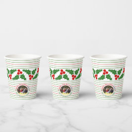 Holly berry garland red, groene strepen kerst papieren bekers