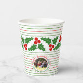 Holly berry garland red, groene strepen kerst papieren bekers (Voorkant)