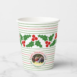 Holly berry garland red, groene strepen kerst papieren bekers