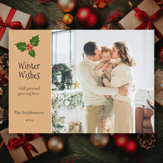 Holly Berry gepersonaliseerde kerstvakantie Kaart