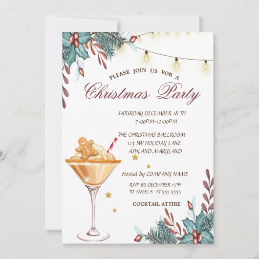 Holly Berry Gingerbread Koekdrank Kerstmis Kaart (Voorkant)